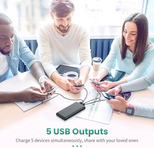 High-Capacity 38800 m Ah Portable Power Bank with LCD Display – Multi-Device Charger Featuring 5 USB Outputs and USB-C Connectivity for Fast Charging – Ideal for i Phone 16/15/14/13 Pro, Samsung Galaxy, Pixel, and Nexus – Ultimate On-the-Go Charging Solution in Blue