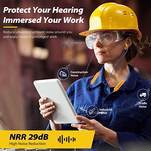 MIPEACE High-Visibility Bluetooth Earplugs – Superior Noise Isolation with 29 d B Sound Reduction, 19+ Hours of Battery Life, Built-In Controls for Seamless Communication in Construction and Lawn Care Settings – Ideal for Work and Calls