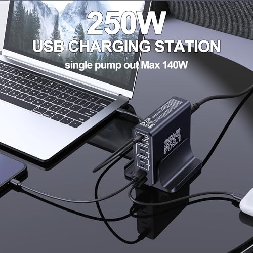 Aftertop 250 W Ga N USB C Charging Station – 8-Port PD3.1 Fast Charger for Laptops & Mobile Devices – Compact Multi-Device Power Hub for Mac Book, i Phone 15/16 Pro Max, Galaxy S24/S23 Ultra, Pixel & More – Ultimate Efficiency & Safety Features
