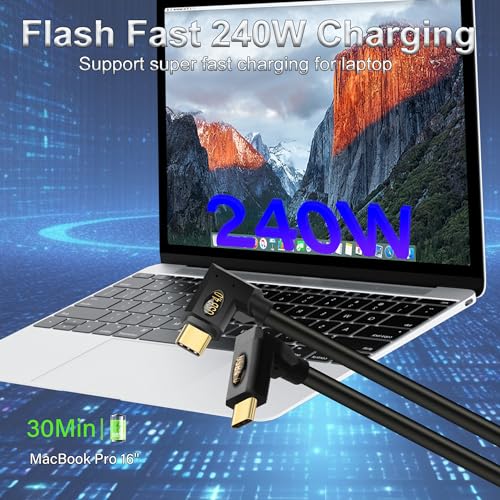 Unlock Superior Performance with the Compact 90-Degree USB4 C Cable – Unmatched 240 W Rapid Charging, Thunderbolt 3 Compatibility, Stunning 8 K Video Output, and Lightning-Fast 40 Gbps Data Transfer – Perfect Solution for Space-Saving Efficiency and Device Durability