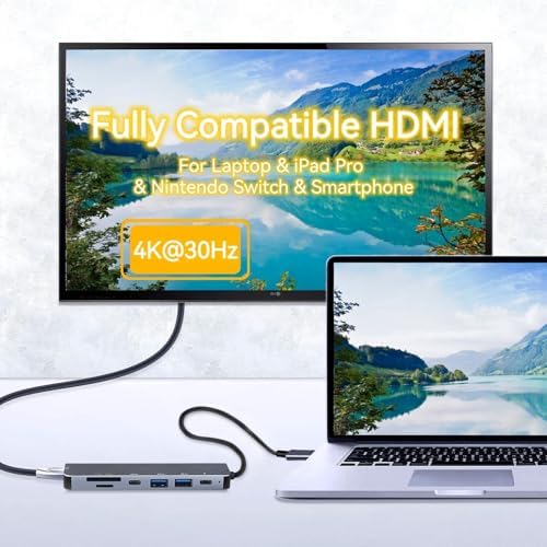 Elevate Your Workflow with the USB C to Dual HDMI Adapter – Ultimate Type C HDMI Splitter for Dual Monitor Setups, Featuring Fast USB 3.0 Hub and 100 W Power Delivery for Mac Book, Dell XPS, HP, Surface & Chromebook – Ideal for Multitasking and Professional Use
