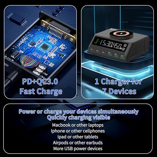 Power Up Your Devices with the 110 W USB C Multi-Device Charging Station – 6-Port Ga N Charger with Magnetic Wireless Dock for i Phone, i Pad, Samsung, Laptops & More – Sleek Black Design for Ultimate Space Efficiency and Versatile Compatibility