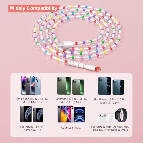 Aolcev 66 W Beaded Lightning Charging Cable – 6.6 FT MFi Certified USB A Charger for i Phone 14/13/12/11 Pro Max & i Pad – Fast Charging, Durable Design, Perfect for Home & On-the-Go Power Needs
