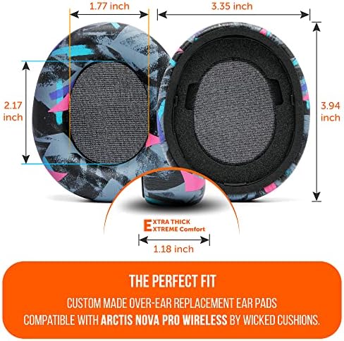 Upgrade Your Sound: WC Premium Replacement Earpads for Steelseries Arctis Nova Pro Wireless by Wicked Cushions | Enhanced Comfort with Thick, Soft Leather & Superior Durability | Red Camo Design for Distinctive Style & Optimal Sound Isolation