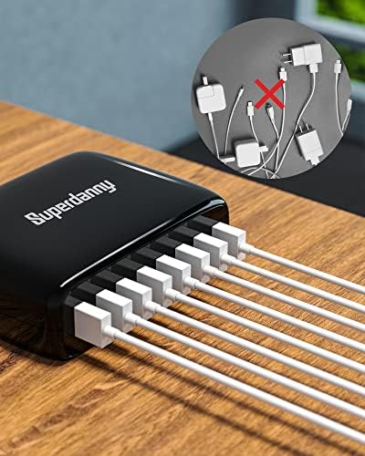 High-Efficiency 8-Port USB Charging Station by SUPERDANNY – Compact Multi-Device Hub for i Phone, i Pad, Galaxy, Air Pods & More – Advanced Safety Features for Fast, Reliable Charging in Home or Office Environments