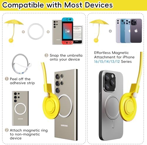 Portable Black Magnetic Phone Umbrella with Adjustable 360° Shade, Foldable Sun Protection & Built-in Ring Holder – i Phone 12-16 Compatible and More Devices, Magnetic Sticker for Quick Setup and Enhanced Functionality