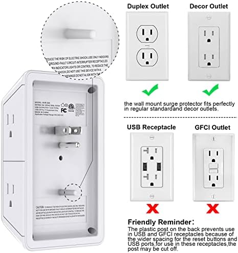 Maximize Your Charging Efficiency with the POWRUI 6-Outlet Extender & USB Wall Charger – Versatile Surge Protector with Dual 2.4 A USB Ports, Integrated Night Light, 3-Sided Design for Optimal Space Utilization, ETL Certified Safety, Ideal for Home and Office Use