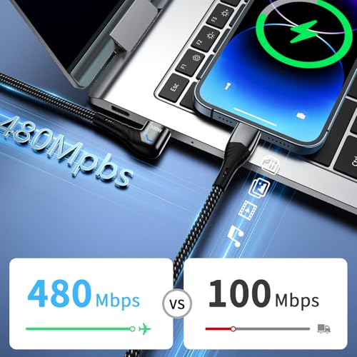 High-Performance 100 W Magnetic USB-C Charging Cable with Right Angle Design | 480 Mbps Data Transfer for Speed & Efficiency | Fast Charging Compatible with All USB-C Devices | Durable & Versatile Charging Solution