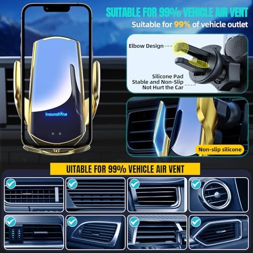 Max 15 W Fast Wireless Car Charger with Auto-Clamping Phone Holder – Qi-Certified Mount for i Phone 16/15/14/13/12 Pro Max & Samsung Galaxy S24/S23/S22/S21/S20/Note20 – Sleek Silver Design for Secure, Hands-Free Charging