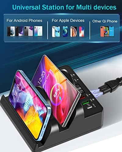Ultimate 8-in-1 Wireless Charging Station – 15 W Dual Charger with 6 USB Ports for i Phone, Samsung, Android & i Watch – Efficient 80 W Fast Charging Hub for Home or Office Use – Safe, Sleek Design with Advanced Protection Features