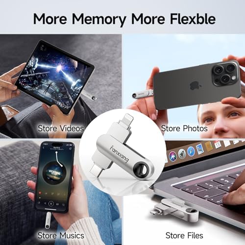 Unlock Limitless Storage with Our 128 GB Dual-Interface Flash Drive for i Phone & i Pad – MFi Certified USB Memory Stick for Effortless Photo, Music, and Video Backup – High-Speed Lightning & USB Type-C Compatibility for Seamless Data Transfer and Enhanced Performance