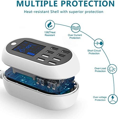 Revolutionary 8-Port USB Charging Hub with Intelligent LCD Display – 60 W/12 A Fast Multi-Device Power Station for Smartphones, Tablets, and Gadgets – Compact and Travel-Friendly Charging Dock for Enhanced Compatibility and Instant Status Updates