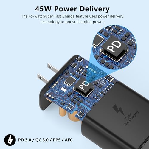 Ultra-Fast 45 W USB C Charger for Samsung Galaxy Devices – Includes 6 ft Cable for Enhanced Portability and Compatibility with S25, S24, S23, A54, Z Fold/Flip 6, Galaxy Tab S10 and More – High-Speed Power Delivery for Quick Charging Solutions