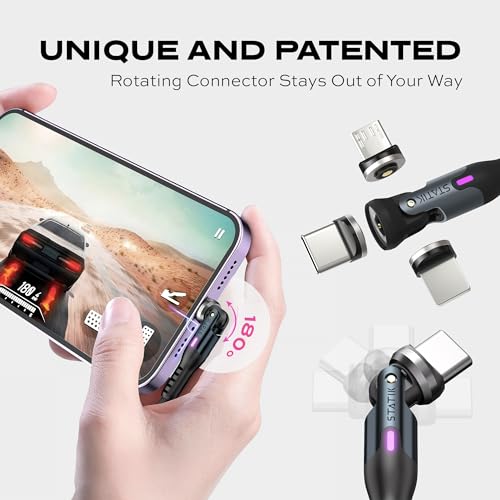 Enhance Your Charging Efficiency with the Statik 360 Magnetic 3-in-1 Cable – Versatile 6 FT Length, Rapid 3 A Power Delivery, Glo Bright Indicator for Effortless Low-Light Connectivity and Universal Device Compatibility