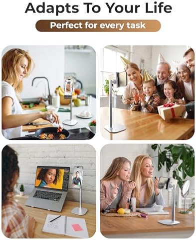 Cooper ChatStand Adjustable Cell Phone Stand for Desk & Video Recording, Rotating Cell Phone Holder for Desk for All iPhone, Samsung, Android, 9-14″ Face-Level Metal Desktop Tripod (Frost White) – Enhanced Compatibility and Speed