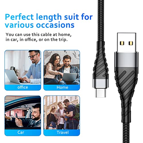 10 ft USB C Cable 3-Pack – Ultra-Fast Charging Type C Charger for Samsung Galaxy S21/S20/S10/S9, LG V50, Moto G Series – Durable Long Reach Power & Data Transfer Cord for Home & Office Use