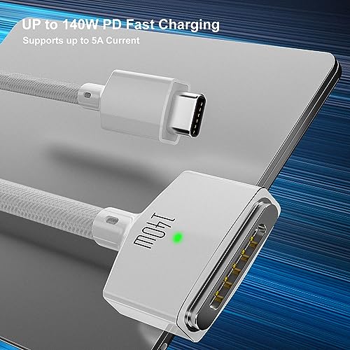 High-Performance 140 W USB-C Magnetic Charging Cable for Mac Book Air (M2, 2022) & Mac Book Pro (M1/M2, 14″ & 16″) – 6.6 ft Midnight Braided Cord, Rapid 50% Charge in 30 Minutes, Secure Magnetic Connection, Durable Tangle-Free Design, Enhanced Safety Features with 365-Day Satisfaction Guarantee