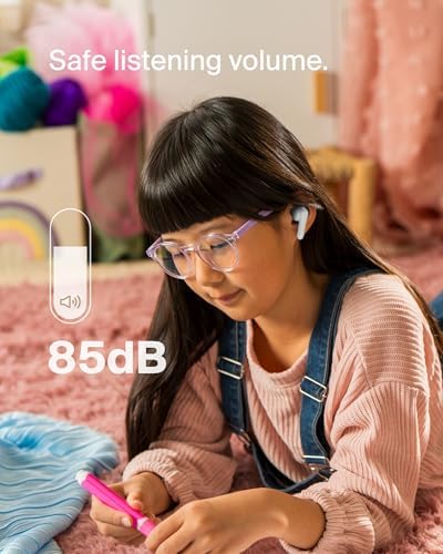 Belkin Sound Form Nano 2 Kids Bluetooth Earbuds – Safe Listening at 85 d B, 28-Hour Playtime, IPX5 Water-Resistant Design, Built-in Microphone for Clear Communication – Perfect for i Phone, i Pad, Galaxy – Stylish and Durable Pink Earbuds for Young Music Lovers