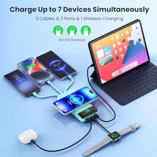 Ultimate 40800 m Ah Multi-Device Wireless Power Bank with Integrated Cables – 15 W Fast Charging Hub for i Phone 16/15/14/13/12 and Samsung Galaxy Series – Exceptional Portability, PD QC 4.0 Technology, LCD Indicator, Lightweight Design for Effortless On-the-Go Power Solutions – Unrivaled Compatibility and Safety Assurance