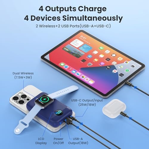 Revolutionary 4-in-1 Magnetic Power Bank – 10,800 m Ah Wireless Charger for i Phone 16/15/14/13/12 & Apple Watch – Compact & Lightweight Design with LCD Display – 25 W Ultra-Fast Charging for Up to 4 Devices – Seamless Compatibility with Mag Safe, Air Pods, and Android Devices – Enhanced Safety Features with Multi-Protection – Ideal for On-the-Go Power Management and Versatile Charging Solutions