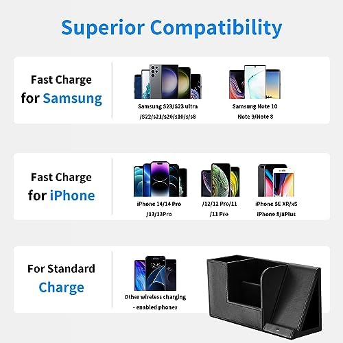 Ultimate Wireless Charging Station & Desk Organizer for i Phone 15/14/13/12/11 Pro Max & Samsung Galaxy S23/S22/S21/S20/Z Flip/Fold 5 – Fast Charging & Clutter-Free Workspace Solution with Premium Leather Finish for Enhanced Productivity