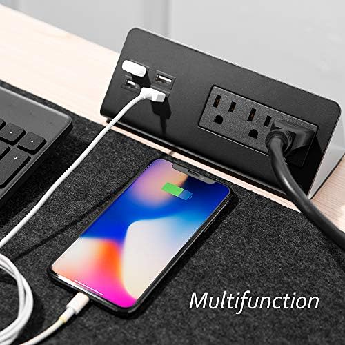 Revolutionize Your Workspace with Edge Mount Power Strip – 3 AC Outlets & 4 Fast Charging USB Ports, 1250 Joules Surge Protection for Home Office, Dormitory, or Nightstand – Sleek Design for Maximum Space Efficiency and Device Compatibility