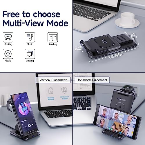 MANKIW Foldable 3-in-1 Wireless Charging Station: Fast Charging Hub for Samsung Galaxy S24, S23, S22, S20 Ultra, Z Flip, Fold 5/4/3, Galaxy Watch 6/5/4/3 & Buds – Convenient Design for Enhanced Speed and Portability in Classic White