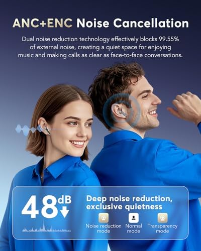 Advanced Bluetooth 5.4 Wireless Earbuds with Dual Noise Cancelling – Unleash Powerful Deep Bass and Enjoy 36 Hours of Playtime with IP7 Waterproof Design – Ideal for Active Lifestyles with ANC & ENC for Superior Audio Clarity and Intuitive LED Battery Indicator