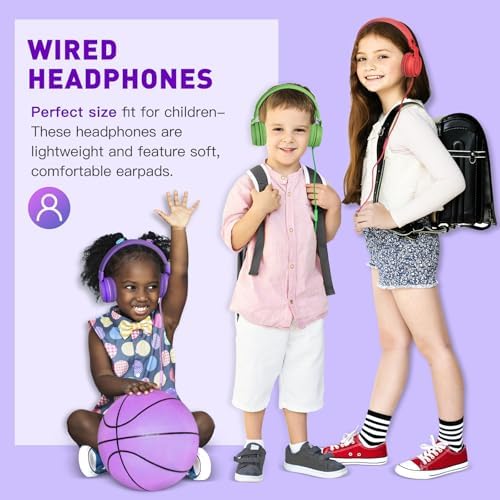 Rockpapa 950 Kids Wired Headphones – Vibrant Black and Green On-Ear Style with Built-in Microphone for Enhanced Online Learning, Foldable for Ultimate Portability, Compatible with Laptops, Tablets, and Chromebooks for Seamless Classroom Engagement and Daily Use