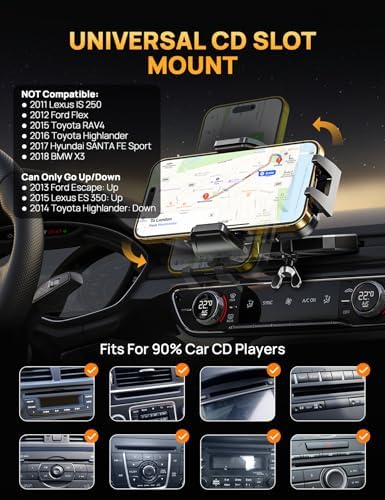 Universal CD Slot Car Phone Mount by GUANDA TECHNOLOGIES – Premium Adjustable Anti-Slip Holder for i Phone & Android Devices with Versatile Air Vent Clip for Safe Navigation and Enhanced Accessibility