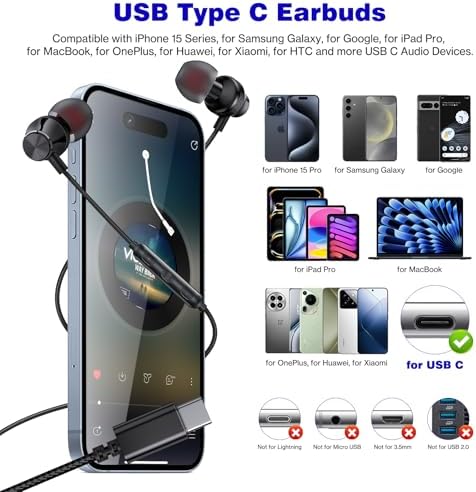 COOYA USB C Wired Earbuds for i Phone 16 Plus & Samsung S25 Ultra – Hi-Fi Stereo In-Ear Headphones with Mic, Lightweight & Durable Design for Crystal-Clear Sound and Enhanced Device Compatibility – Ideal for Travel and Everyday Use