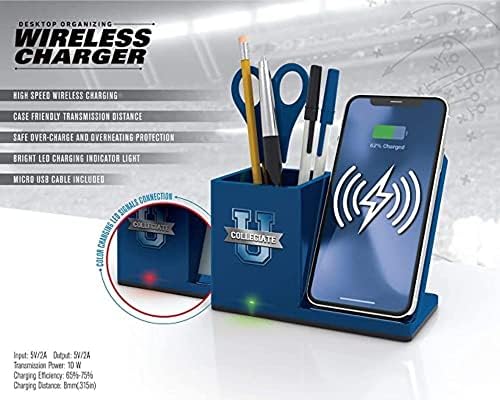 NCAA Unisex Fast Wireless Charging Stand & Desk Organizer – Stylish Multi-Device Charger for Sports Enthusiasts, Efficient Workspace Solution with Built-in Accessory Compartments