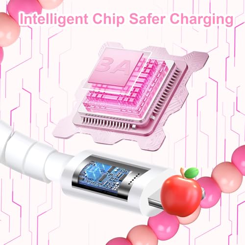 Coolden 66 W Fast Charging Cable for i Phone & i Pad – 2 M Stylish Pink USB-C to Lightning Beaded Charger – Durable, Efficient, and Compatible with i Phone 14/13/12/11 Pro Max, XR, XS, i Pad Pro/Air/Mini – Perfect for Everyday Use and Travel