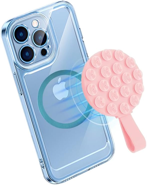 Stylish Pink Silicone Magnetic Suction Cup Phone Mount – Ideal Hands-Free Holder for i Phone Mag Safe Cases, Perfect for Tik Tok, Video Calls, and Shower Use – Unmatched Stability on Any Flat Surface for Everyday Convenience