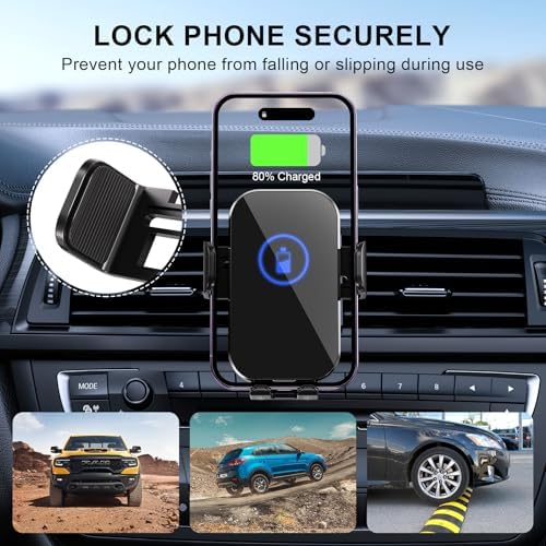 Rapid Charge 15 W Wireless Car Charger Mount – Auto-Clamping Smartphone Holder for i Phone 16/15/14/13/12 & Samsung S24/S23/S22/S21 – Qi-Certified with Adjustable Vent Compatibility – Effortless One-Hand Operation in Sleek Black Design – Ultimate Convenience for Modern Drivers