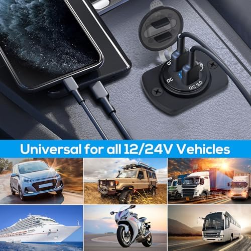 Linkstyle 2 PCS 12 V Dual USB Power Outlet – 18 W Quick Charge 3.0 with LED Voltmeter & ON/OFF Switch for Enhanced Automotive & Marine Charging Efficiency