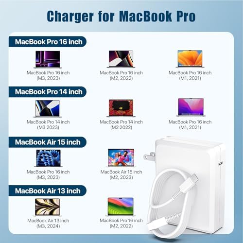 Lightning-Fast 140 W Mac Book Charger – Ultimate Power Boost for M1/M2/M3/M4 Models with 6.6 FT USB-C Cable – Rapidly Charges 13″-16″ Mac Books in Record Time – Compact, Military-Grade Protection & Smart Battery Care for Optimal Performance – Advanced Cooling Technology & 97% Efficiency for Safe, Reliable Use