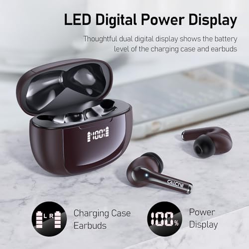 Premium Wireless Earbuds with Bluetooth 5.3 – Deep Bass Stereo Sound & IP67 Waterproof for Ultimate Durability – True Wireless Design with LED Power Display Charging Case – Perfect for Sports, Workouts, and Leisure Listening – Enhanced Compatibility & Clear Calls with Built-in Microphone – Elevate Your Audio Experience with CALCINI