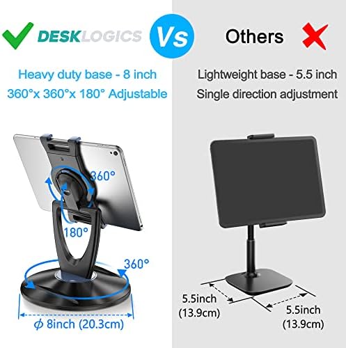 Revolutionary 360° Swivel Tablet Stand Holder for 6-13 Inch Devices – Adjustable Height for Enhanced Comfort and Stability – Modern Black Design for Home Office, Retail Kiosks, and Reception Areas – Perfect Gift for Tech Enthusiasts – Optimized Viewing Experience for Video Conferencing and Streaming