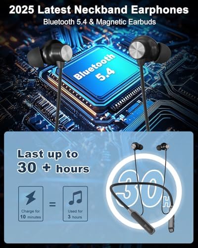 Elevate Your Audio Experience with Hmusic Neckband Bluetooth Earbuds – 30 Hours of Playtime, IPX5 Waterproof Design for Sports and Gaming – Exceptional Sound Quality & Enhanced Device Compatibility for Active Users – Wireless Comfort and Durability for Every Adventure