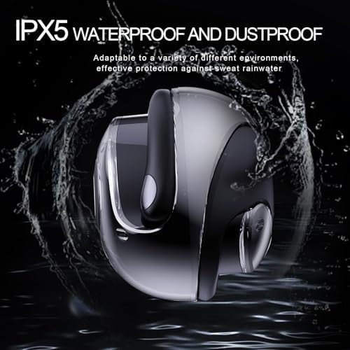 Experience Next-Level Awareness with GGSTOPWATER Open Ear Bluetooth 5.4 Earbuds – Ultra-Lightweight, IPX5 Waterproof Sports Headphones Featuring Ergonomic Earhooks and Built-In Microphone for Optimal Comfort and 48-Hour Playtime, Ideal for Running, Workouts, and Daily Commutes (Black)