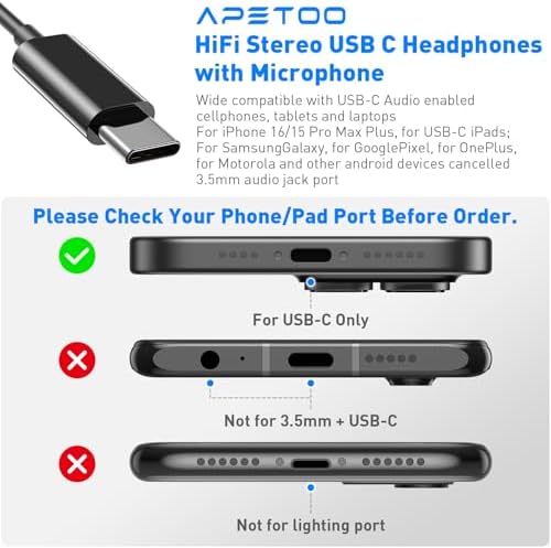 APETOO USB C Wired Earbuds: Unmatched Sound Quality and Noise Isolation for Samsung Galaxy S25/S24/S23 & i Phone 16 – Ergonomic In-Ear Design for Ultimate Comfort and Broad Device Compatibility – Fast USB C Connectivity for Effortless Music Enjoyment and Immersive Listening Experience