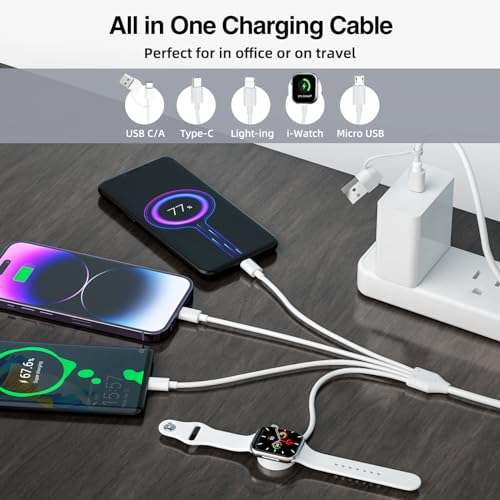 Maximize Efficiency with the Innovative 4-in-2 Multi Charger – Rapid USB C, Lightning & Micro USB Compatibility for Apple Watch Series 9/8/7/6/5/4/3/2/1 and Galaxy S24/S23/S22 – Ultimate Portable Charging Solution for Seamless Device Management on the Go