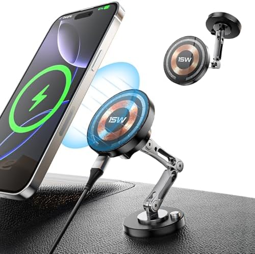 Transform Your Driving Experience with the 15 W Magnetic Wireless Car Charger Mount – Versatile 360° Adjustable Holder for i Phone 12-16 & Samsung Devices – Effortless Fast Charging & Secure Navigation on Dashboard or Windshield