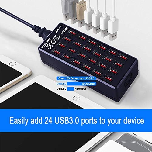 High-Performance 24-Port USB Charging Station – 100 W Fast Charger for Hotels, Schools & Retail Spaces – Multi-Device Compatibility with Enhanced Safety Features for Effortless Power Management