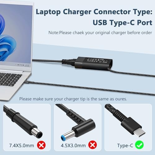 Compact 65 W USB-C Laptop Charger for HP Spectre, Envy, Chromebook & Elite Series – High-Speed AC Adapter with Advanced Safety Mechanisms – Perfect Travel Companion for Reliable Power and Efficiency
