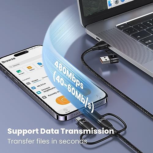 Ultimate 100 W USB C Multi Charging Cable – USAMS 6.6 FT 5-in-1 Fast Sync Nylon Braided Charger for Laptops, Tablets, and Smartphones – Unmatched Speed and Universal Compatibility for All Your Devices