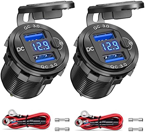Premium 12 V USB Outlet Dual Quick Charge 3.0 Pack – Waterproof Aluminum Charger with LED Voltmeter & Power Switch for Marine, Motorcycle, Truck, Golf Cart, RV, and Car – Ultimate Charging Solution for Active Lifestyles