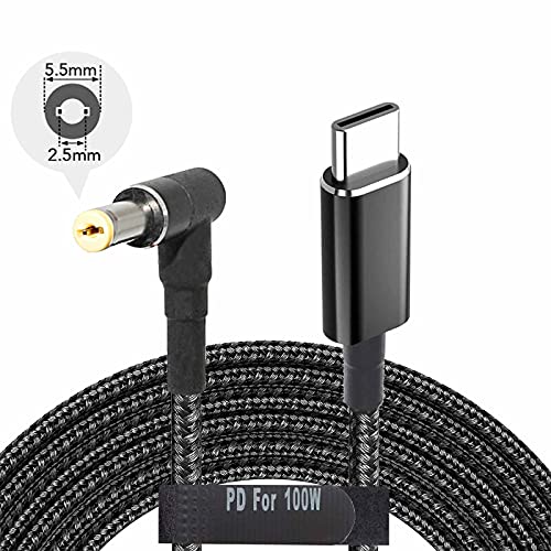 USB-C to 5.5 mm Right Angle Adapter Cable – 6.5 ft Braided Converter for Rapid Charging of Lenovo, Toshiba & Asus Laptops | 100 W Power Delivery Compatibility | Durable & Tangle-Free Design for Efficient Power Supply | Ideal for Office, Travel, & Home Use | Supports 30 W, 45 W, 65 W, 90 W AC Adapters | Lightweight & Portable USB Type-C Charging Solution for Seamless Connectivity