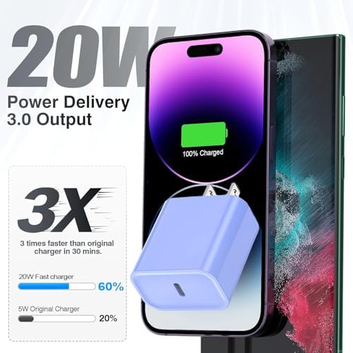 Ultra-Fast 20 W USB-C Wall Charger Block for i Phone 16/15 – 3-Pack Super Charging Adapter for i Phone, i Pad & Air Pods – Compact PD Type C Power Delivery Solution with Enhanced Compatibility & Safety Features